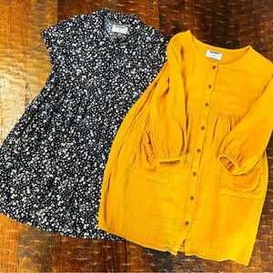 Girls Dress Set- Mustard Yellow & Black Dainty Floral